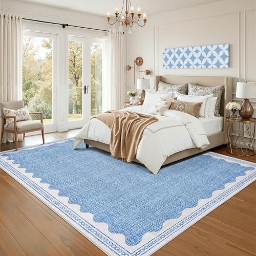 Garvee Modern Bordered Rugs for Living Room 8x10 Large Washable Rug Blue - Image 2