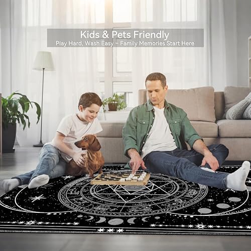 Nayoroom Black Celestial Witchcraft Area Rug, Machine Washable, 8 x 10 ft - Image 4