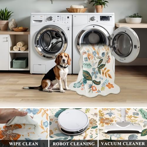 2x3 Rug Washable Runner for Entryway: Non Slip Floral Small Area Rug Cream - Image 5