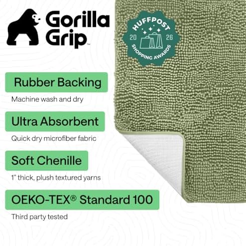 GORILLA GRIP Bath Rug Mat for Bathroom, Absorbent Chenille 36x24 Sage Green - Image 2