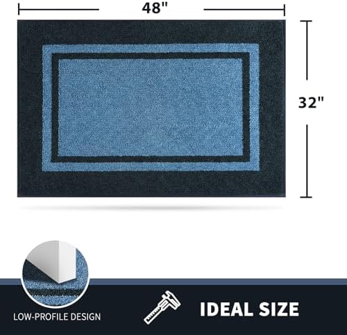 PURRUGS Dirt Trapping Indoor Door Mat, Light Blue & Navy - Image 2