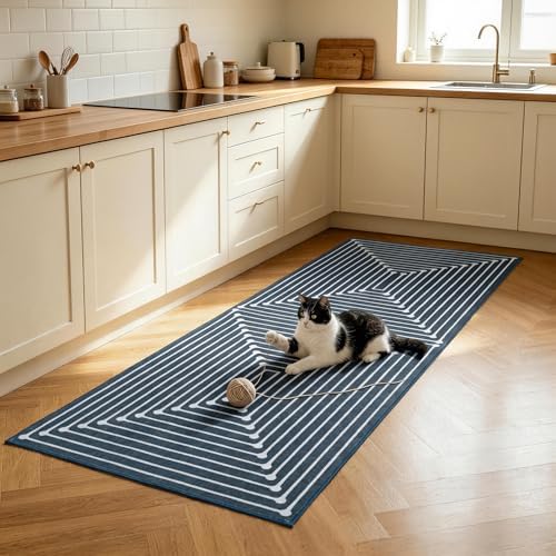 YIHOUSE 2x6 Kitchen Runner Rug Non Slip Washable, Dark Blue 6ft Rug Runners - Image 3