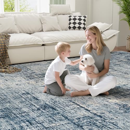 9x12 Washable Area Rug for Living Room Bedroom: Non-Slip Modern Blue Gold - Image 6