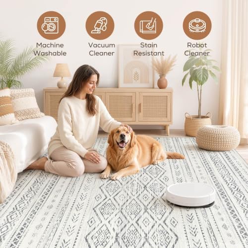 Nakagishi Boho 6x9 Area Rug Living Room Rugs Machine Washable Grey - Image 3