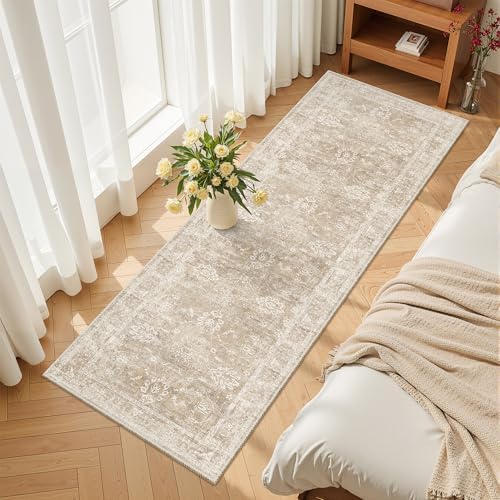 Madane Washable Runner Rug 2x5, Vintage Kitchen Hallway Rug Beige/Brown by Madane