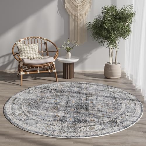 Rugcomf Round Area Rug 4ft Washable Vintage Non Slip - Image 7
