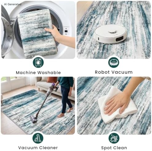 KOZYFLY Washable Rugs 8x10 Area Rug Modern Washable Large Area Rugs Blue - Image 6