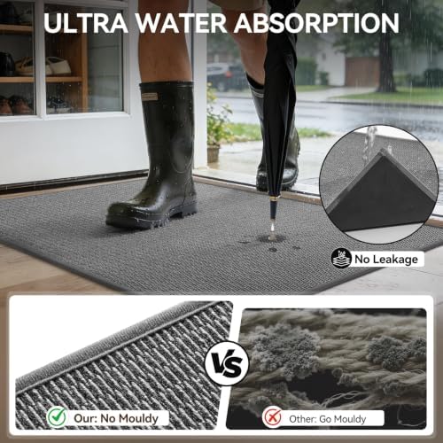 Front Door Mat Outside & Indoor Entrance Floor Mats Grey 17"x30" - Image 5