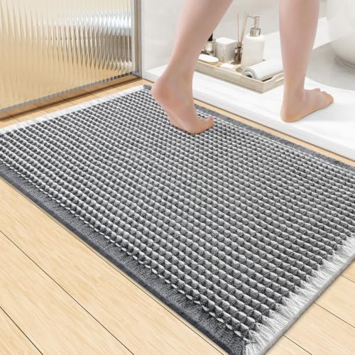 Smiry Waffle Bath Mat 36X24, Soft Absorbent Bathroom Rug, Darkgrey & Cream by Smiry