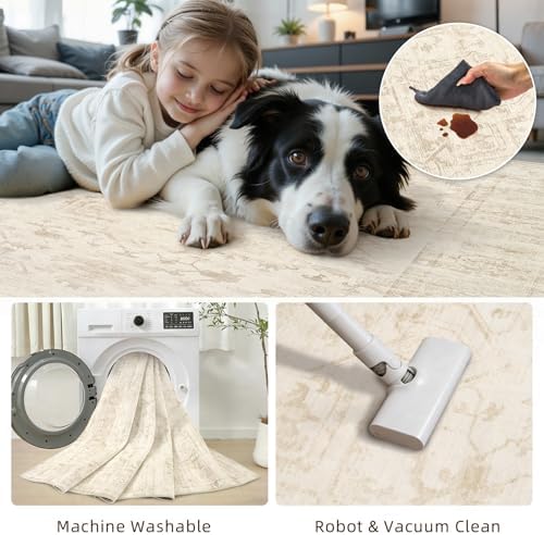 2x6 Hallway Washable Runner Rug:Neutral Kitchen Carpet Beige/Brown - Image 7