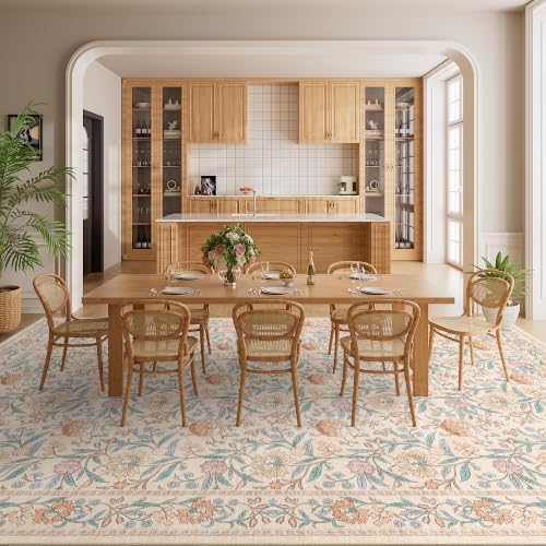 DUKINO 10x14 Area Rugs for Living Room, Washable Vintage Floral Rug - Image 5