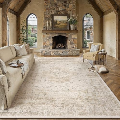 PureCozy Beige Area Rug 9x12 Vintage Oriental Distressed by PureCozy
