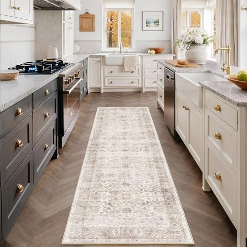 2x8 Runner Rug Beige Vintage Washable Runner Rugs by Zeeinx