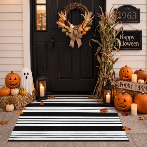 Striped Fall Door Mat 28"x43" Outdoor Rug Cotton Washable Fall Decor by Sungea