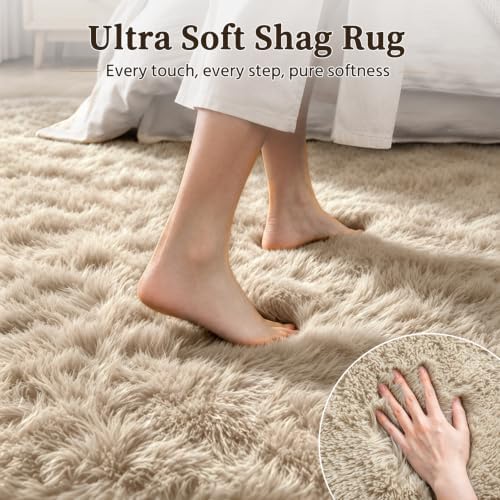 TENGTENGLINK 9x12 Fluffy Shag Area Rug Living Room Bedroom Washable Camel - Image 4