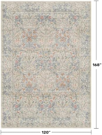 Vintage Washable Beige Blue 10x14 Rug - Image 2