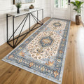 KUTA Washable Kitchen Runner 3x8 Washable 8 ft Ivory Blue Runners by KUTA