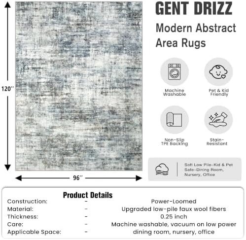 8x10 Area Rugs for Living Room: Washable Abstract Blue Multi Bedroom Carpet - Image 2