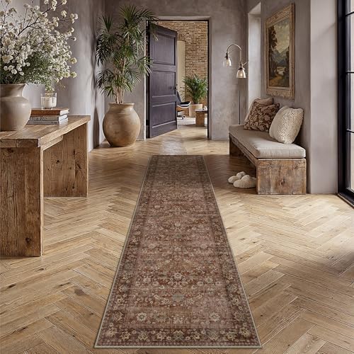 HUGEAR 2'6''x10' Brick Red Vintage Floral Washable Runner Rug - Image 2