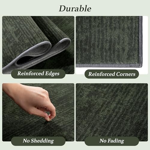 6x9 Washable Area Rug, Dark Green Solid Area Rugs - Image 5