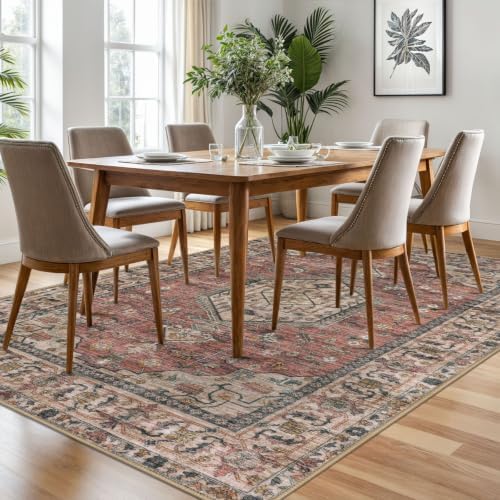 KUTA Vintage Living Room Rug 6x9 Terracotta Pink Washable Large Area Rugs - Image 3