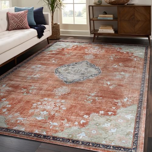 Non Slip Area Rugs 5x7 Boho Medallion Floral Non Skid Rubber Backing Easy Silk by BeverlyRug