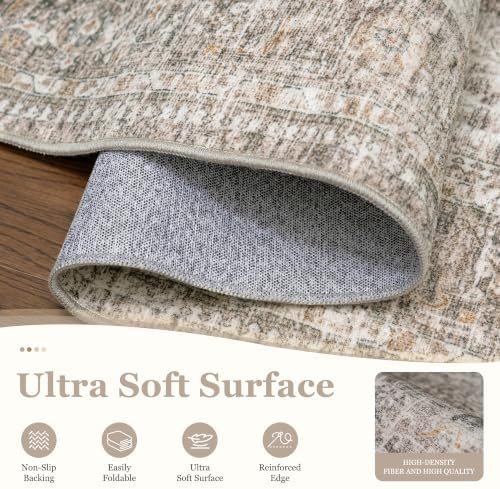 FMFUNCTEX 3x10 Hallway Runner Rug Washable Taupe Vintage Distressed Indoor - Image 6