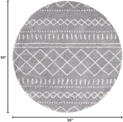 SAFAVIEH Arizona Shag Round Rug 8', Soft Plush Boho Grey & Ivory ASG741G - Image 2