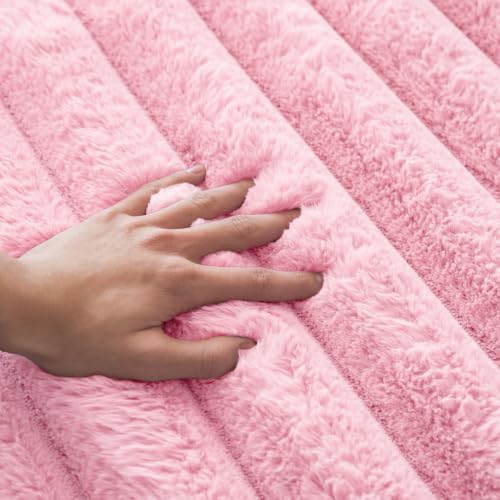 Pink Rabbit Striped Plush Rug 2'x3', Fluffy Shaggy Area Rug - Image 5