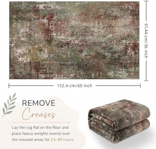 Small Washable Area Rug 3x5, Soft Non Slip Entryway Rug, Olive/Burgundy - Image 2
