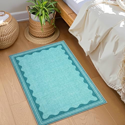 GarveeHome Scalloped Teal Door Mat Indoor Rugs - Image 3