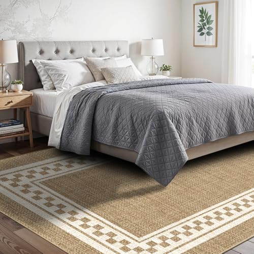 Faux Linen Washable Rug Smooth Breathable Mat 5x10 Warm Brown - Image 2