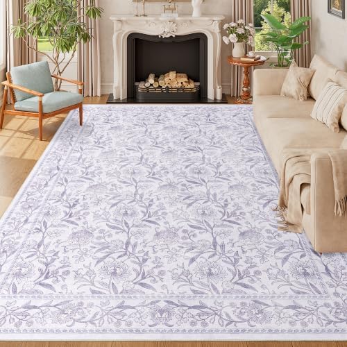 DUKINO 9x12 Area Rug for Living Room, Vintage Floral Washable Rug by DUKINO