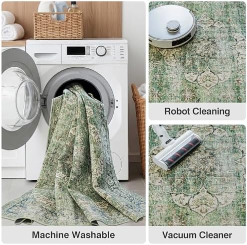 FMFUNCTEX 6x9 Washable Green Neutral Vintage Large Area Rug - Image 5