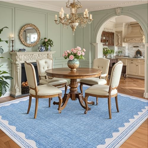 GarveeHome Scalloped 8x10 Rug for Living Room Washable Non-Slip Solid Blue - Image 4