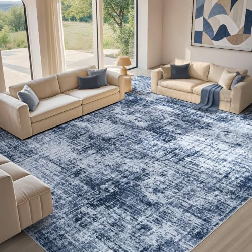 Area Rug Living Room-9X12 Abstract Washable Rug Blue-01 by MICGEEK