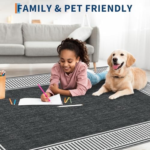 Garvee Modern Bordered Living Room Rug 9x12 Large Washable Rug Black - Image 5