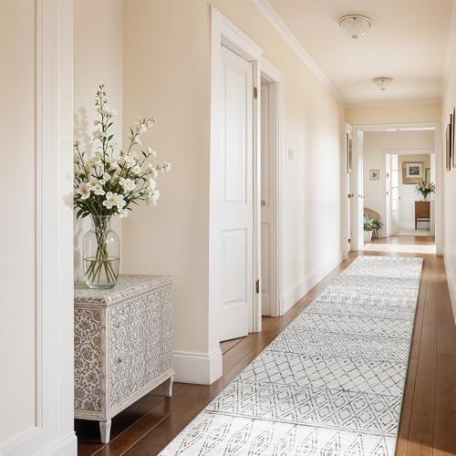 2'6"x12' Hallway Runner Rug: Moroccan Washable Bedroom Rugs Geometric Grey - Image 4