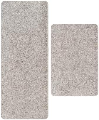 Area Rug 20 in x 30 in Door Mat, 20 in x 48 in Runner 2 Pieces Set Gray - Image 2