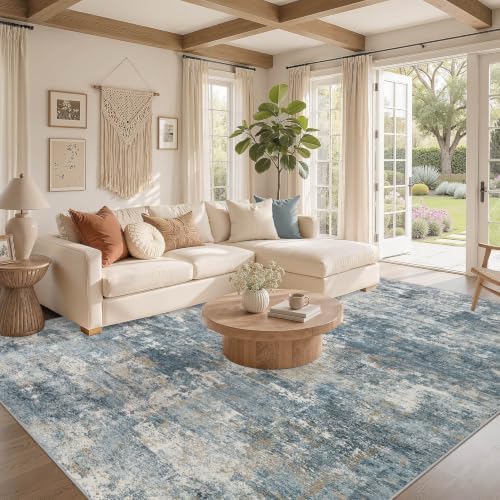 Nakagishi 10x12 Area Rugs Living Room: Washable Abstract Large Neutral Soft Rug - Image 2