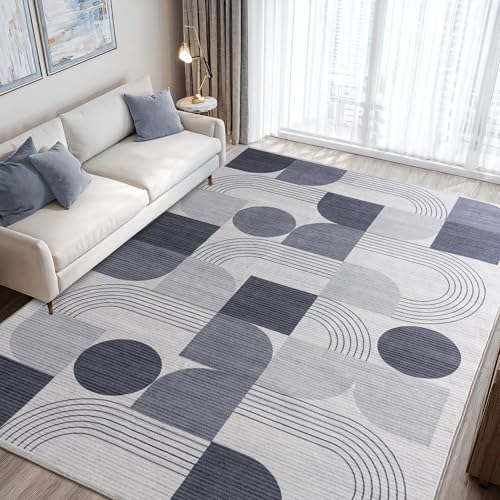 Soft Modern Geometric Abstract Large Machine Washable 5x7 Area Rug - Image 3