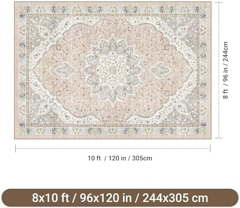 befbee 8x10 Area Rugs for Living Room, Washable Vintage Non Slip Rug Pink - Image 2