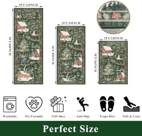 Holiday Christmas Rugs Kitchen Sets of 3 - Image 2
