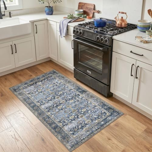 KUTA Vintage 2x4 Rugs for Entryway Washable Kitchen Rug Blue Grey Beige - Image 2