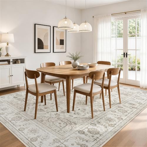 Washable 9x12 Area Rugs for Living Room Beige White Non-Slip Rug - Image 4