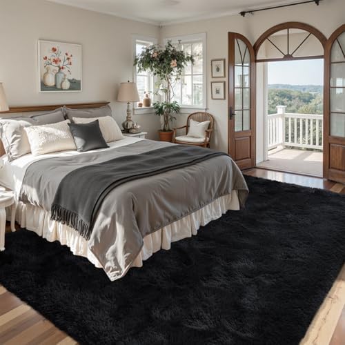 8x10ft Black Fuzzy Plush Living Room Rugs, Large Soft Fluffy Bedroom Area Rugs - Image 3