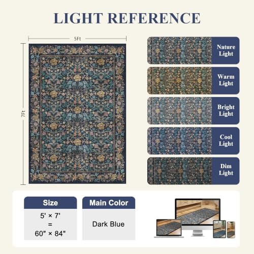 DUKINO 5x7 Area Rugs, Vintage Floral Washable Rug - Image 3