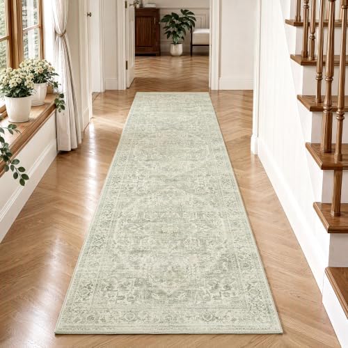 FMFUNCTEX 2x8 Hallway Runner Rug Washable Green Neutral Oriental Distressed - Image 2