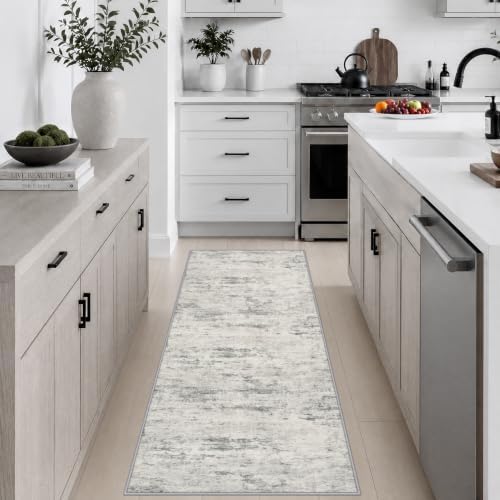 2x5 Washable Runner Rug：Modern Abstract Kitchen Soft Carpet Gray by FXRHLP