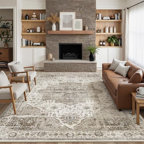 Washable 8x10 Area Rugs, Non Slip Living Room Rug Brown - Image 3